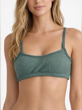 Kona Sol Green Textured Bikini Top S NWT